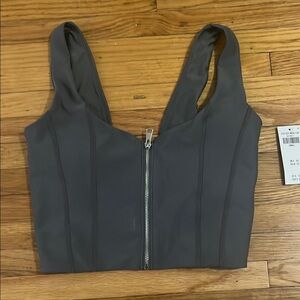 Gray Women's Workout Top with Zipper